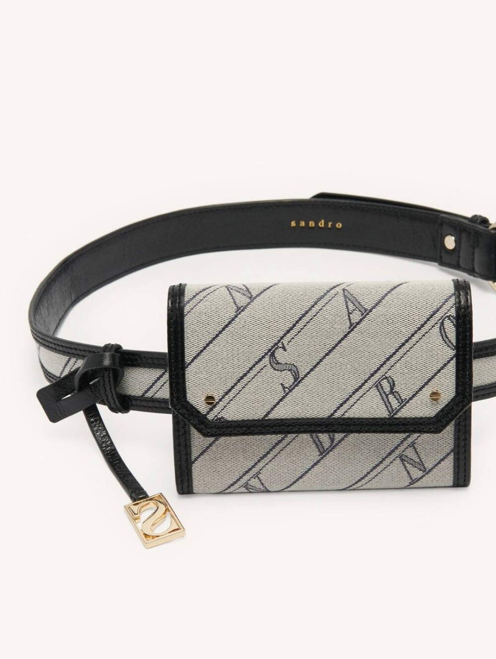 Luxury Sandro Paris Belt Wallet Bag OZ cow leather Belt Textile Gray Black Gold